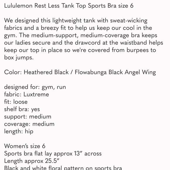 Lululemon Rest Less Tank heather black flowabunga - Picture 3 of 8